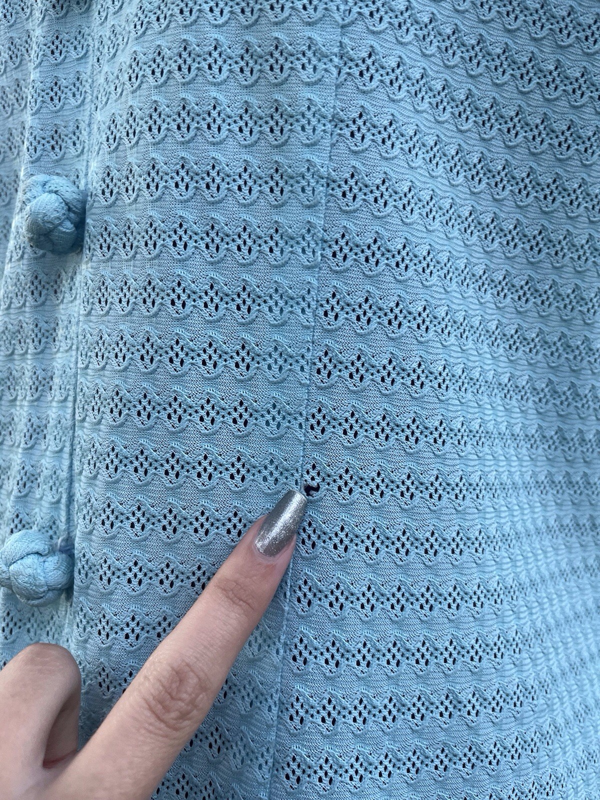 Vintage 60’s Mod Aqua Blue Polyester Knit Button Detail Dress S/M