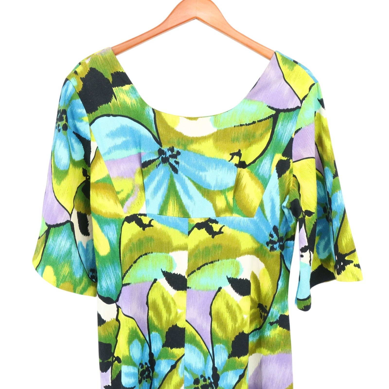 Vtg 60&rsquo;s Stunning Ui-Maikai Hawaii Bright Hawaiian Floral Barkcloth Maxi Dress