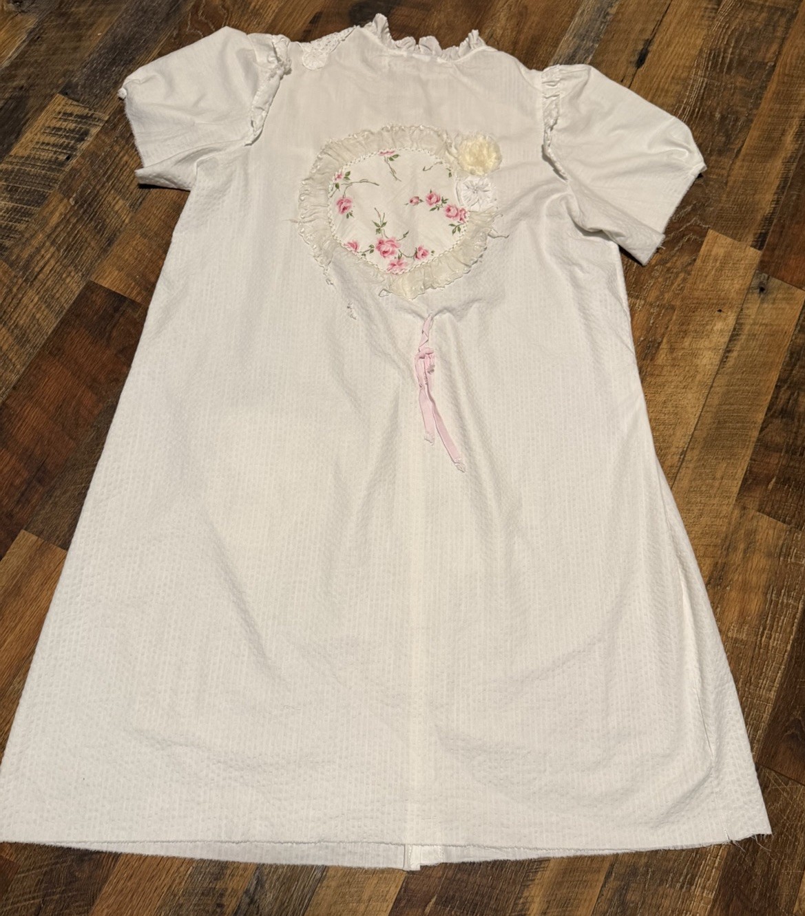 Upcycled Vintage Cottagecore Nightgown XL Shabby Chic Floral Lace Prairie Gown