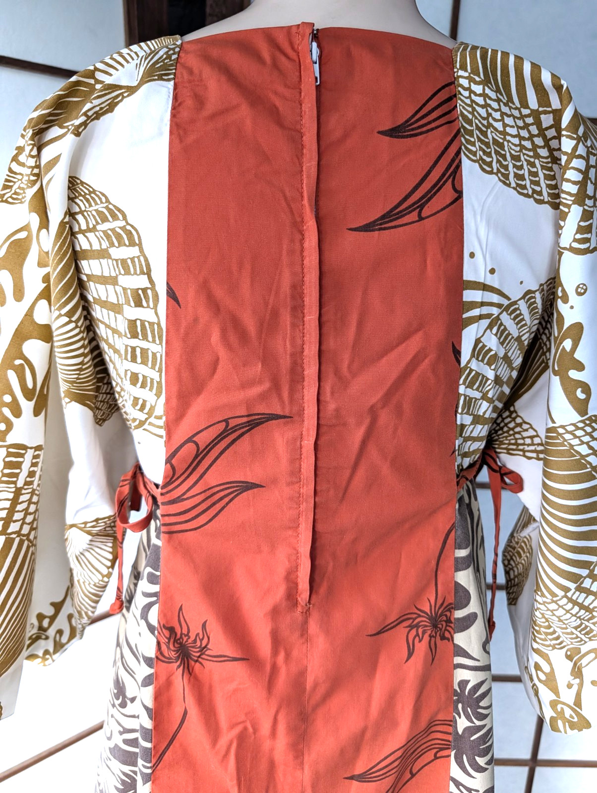 Vintage1970s Tiki Togs Suva Fiji Hawaiian Maxi Dress Caftan M Kimono Sleeves
