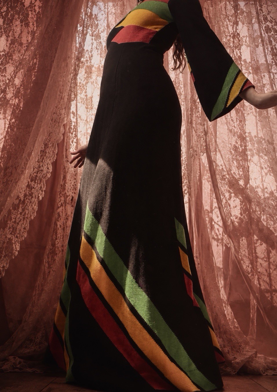 1960s Handmade Worsted Soft Wool Rastafarian Goth Gown