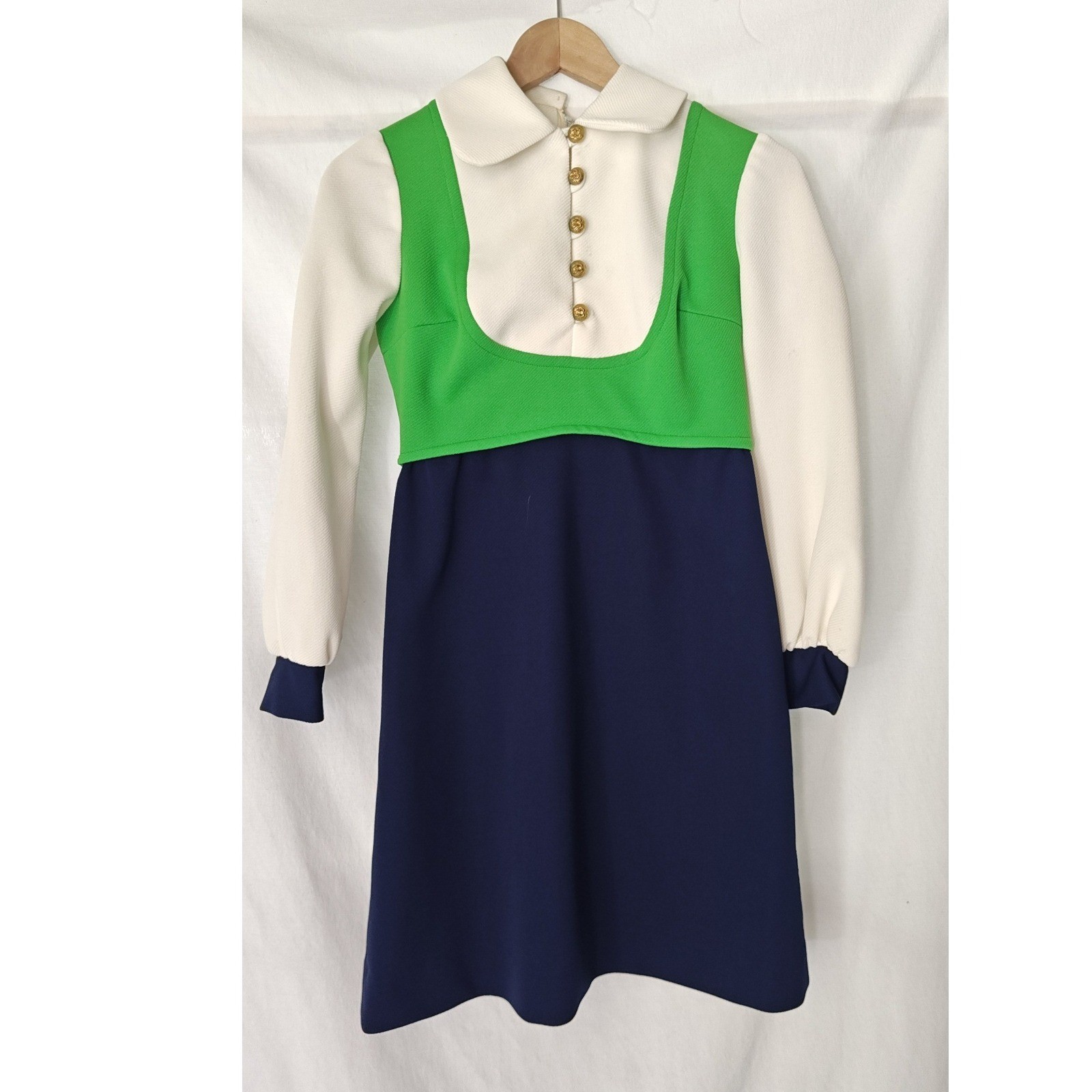 Vintage Colorblock Mini Dress Green White Navy Blue Mod 60s 70s Retro Small