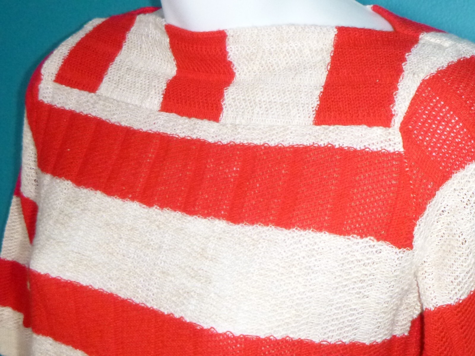 Vtg 70s Peppermint Casuals Loose Textured Knit Top Red Oatmeal Color Sz S/M