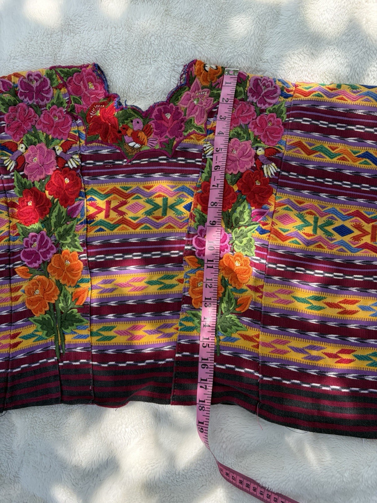 Vintage Floral and Vibrant Colorful Huipil with Embroidery Details