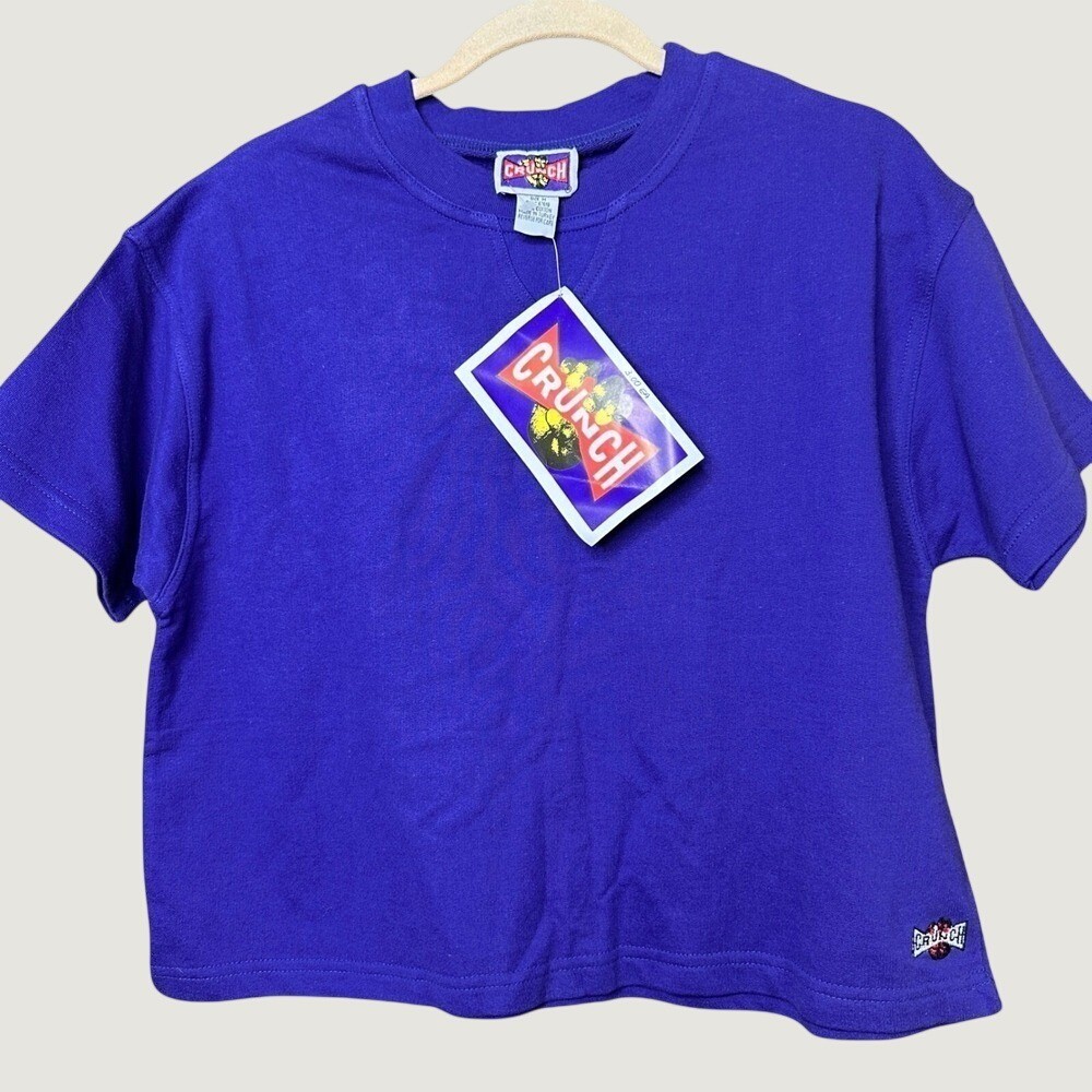 VTG NWT CRUNCH Purple Crew Neck Short Sleeve Cropped T Shirt Women&rsquo;s M Cotton