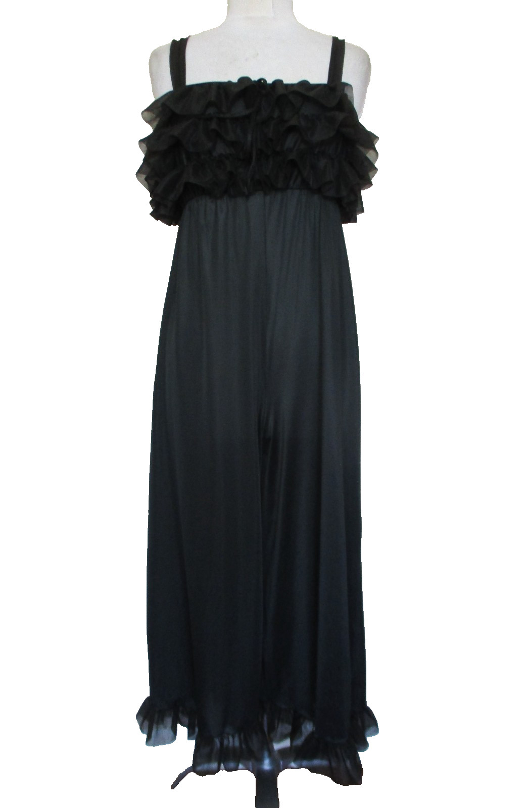 VTG Ruffled Lingerie Jumpsuit Black Fairy Coquette Loungewear Wide Leg S/M Women