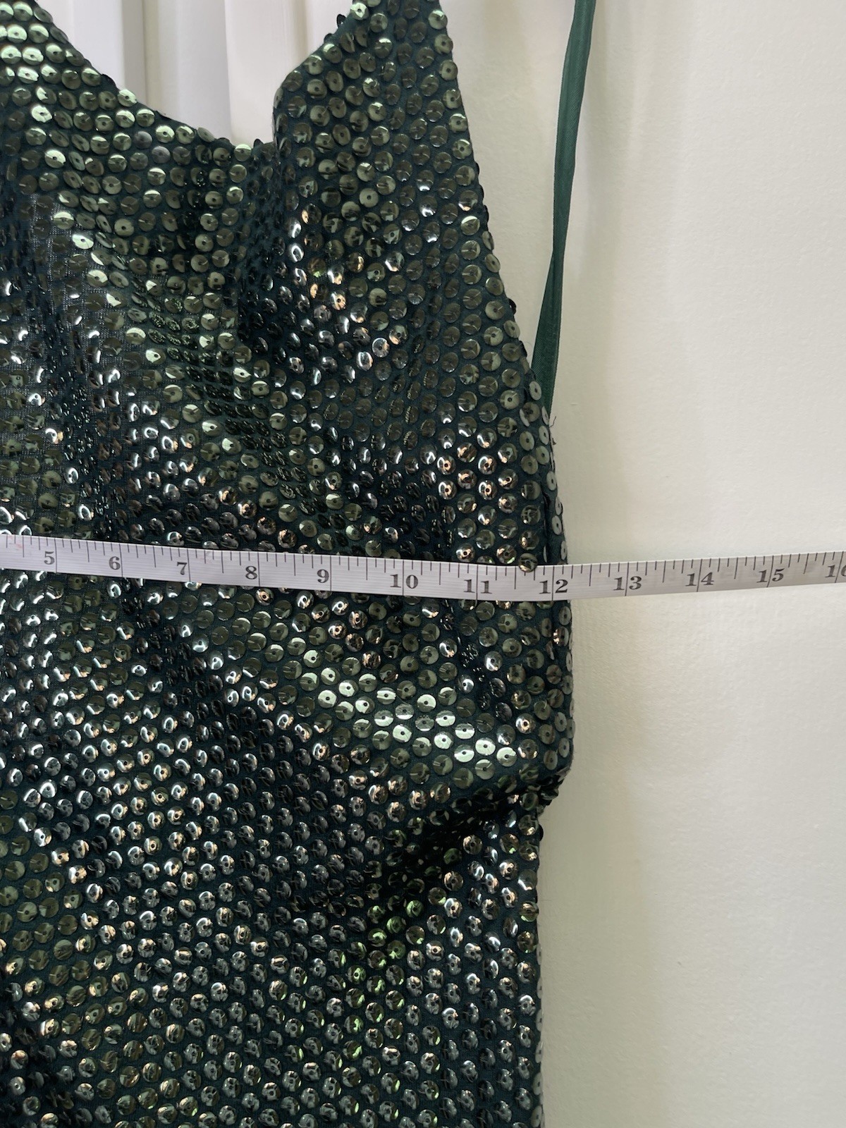 Vtg 70s Emerald Green Sequin Halter Maxi Dress ILGWU Union Made Disco Glam XS/S