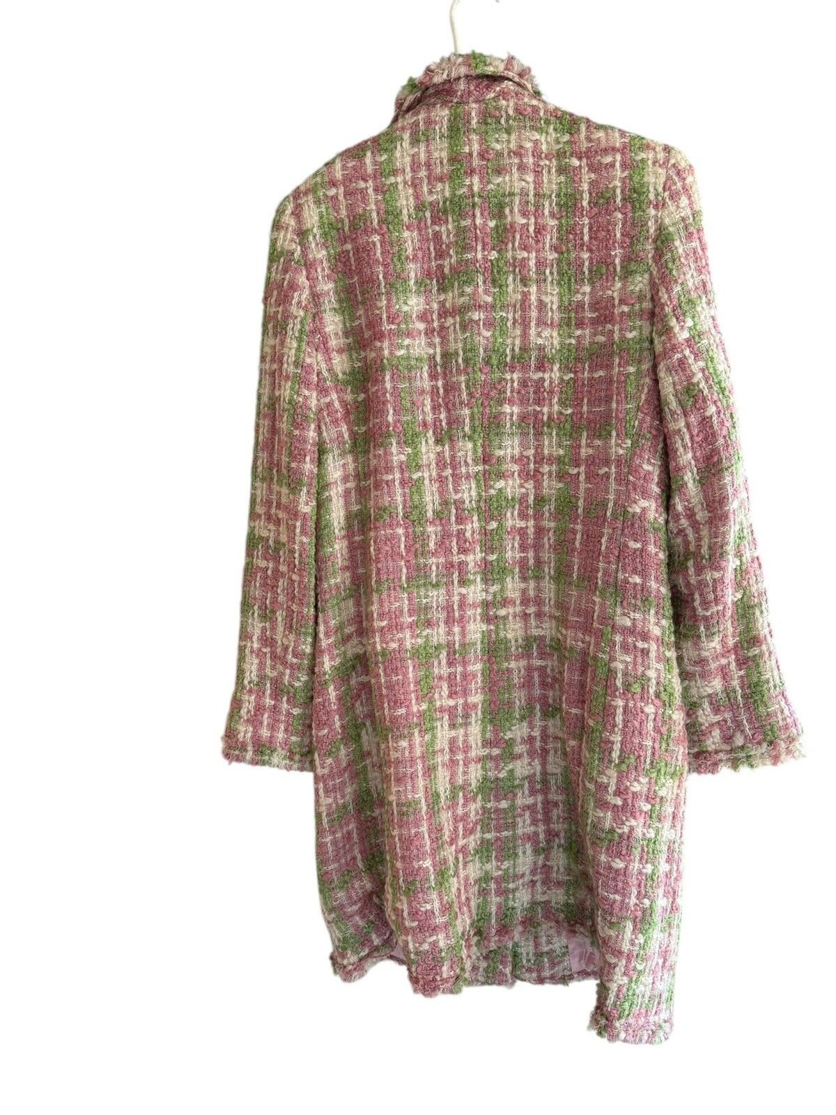 Vintage Marvin Richards Houndstooth Wool Tweed Boucle Coat Fringe Small Pink