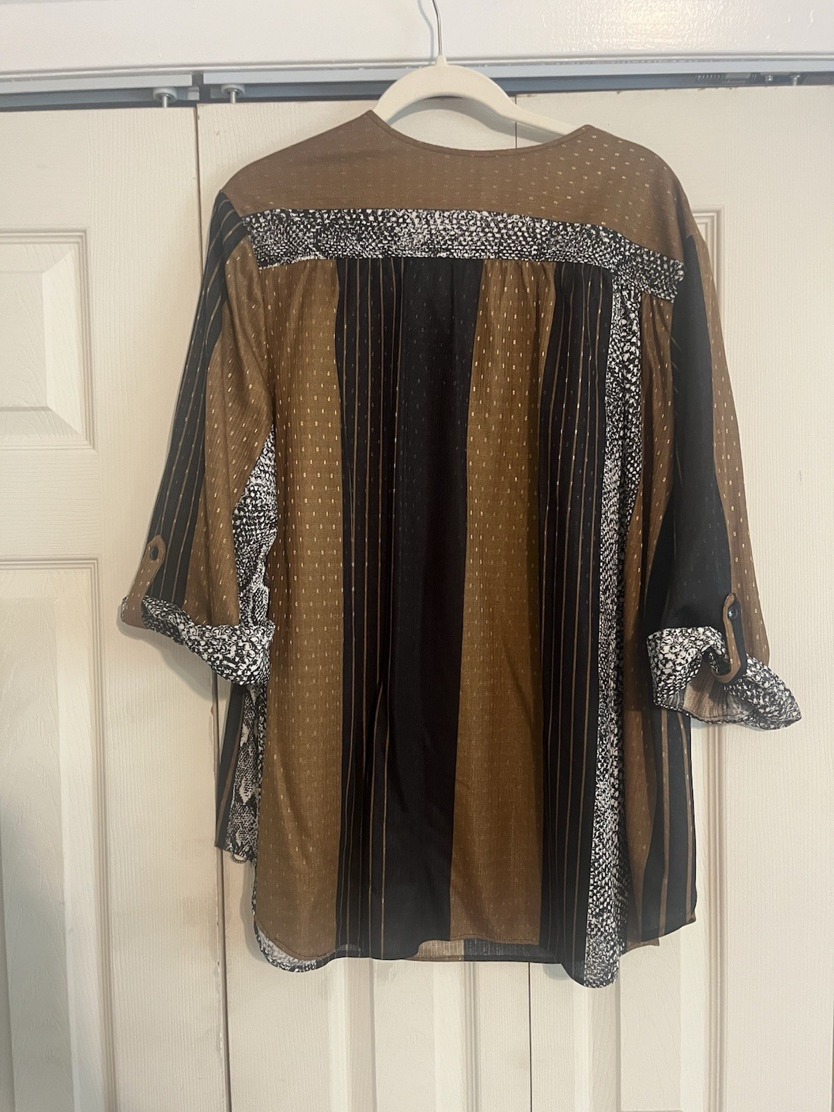 Vintage Ample Tops Boho Hippie 2X Tunic Top Back Brown Gold Long Sleeve