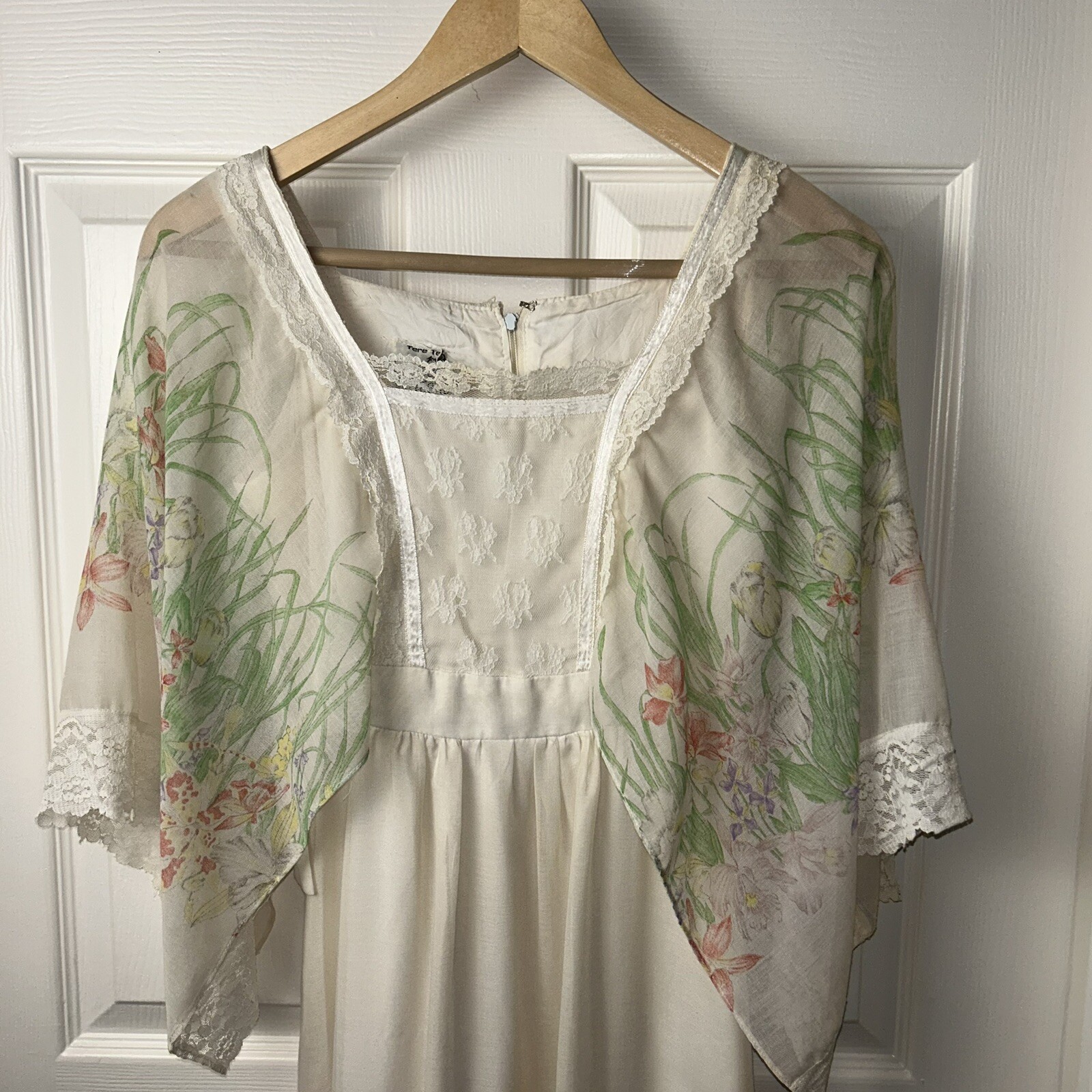 Tere Tereba for Young Reflections Ivory Floral Hippy Boho Maxi Dress Size XS/S