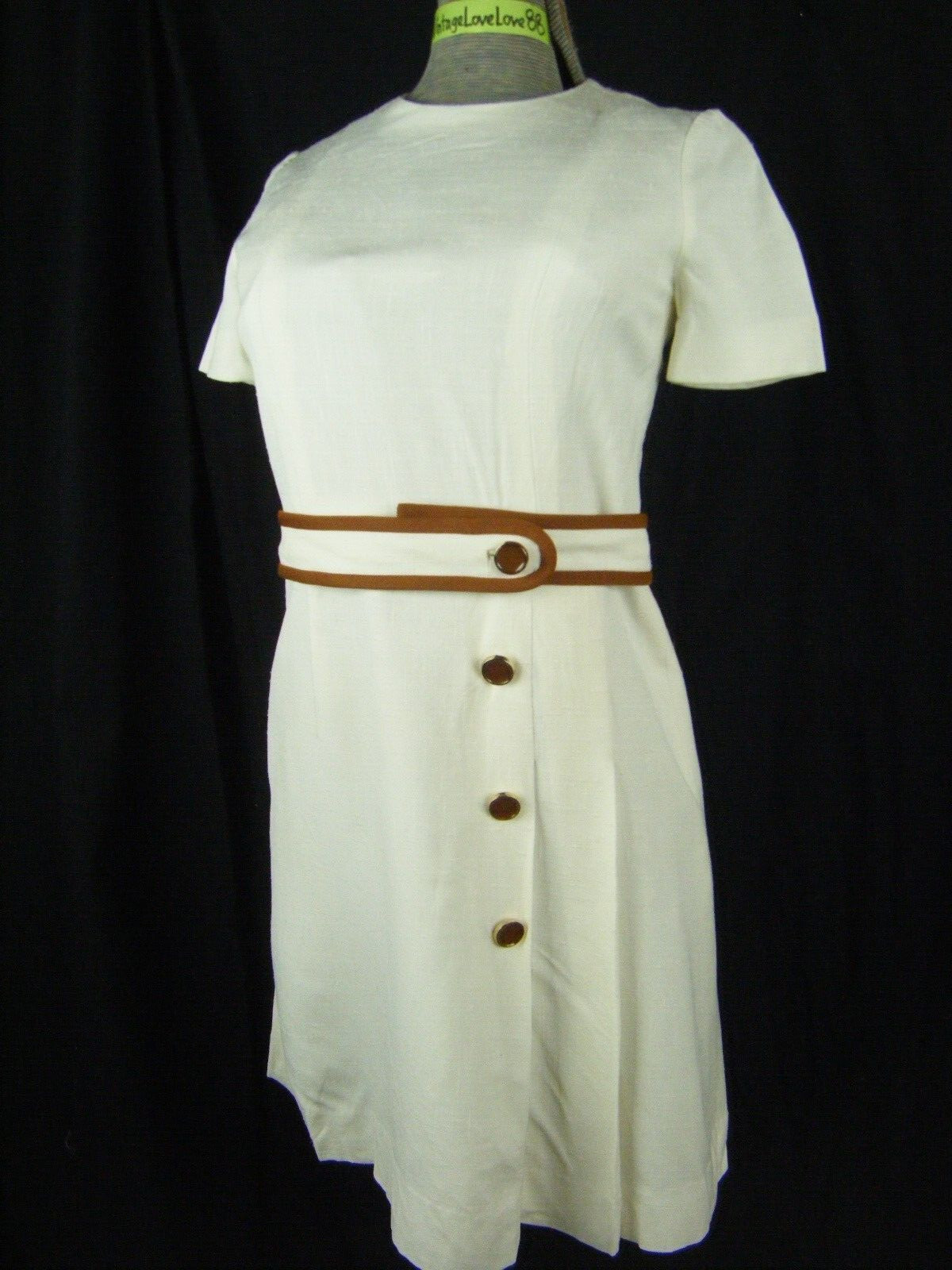 BETTY TOKYO Vtg 60-70s Ivory Japanese Petite Buttons Day Dress-Bust 32/3XS-2XS