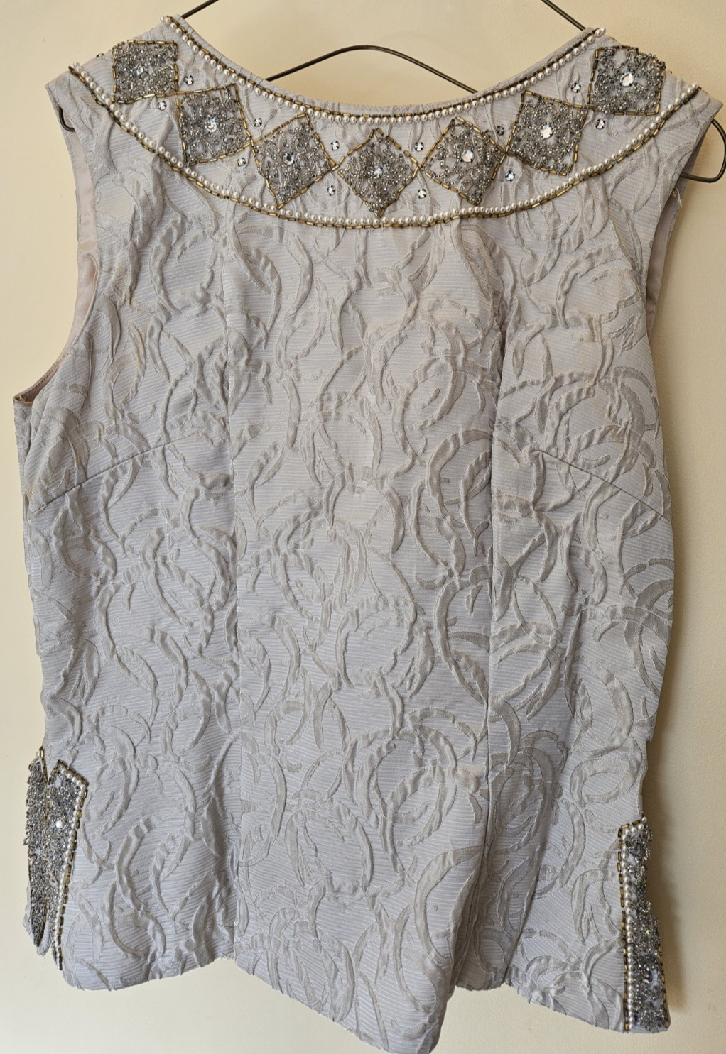 1960s Vintage Embossed Taupe Bodice top with rhinestone embellishments