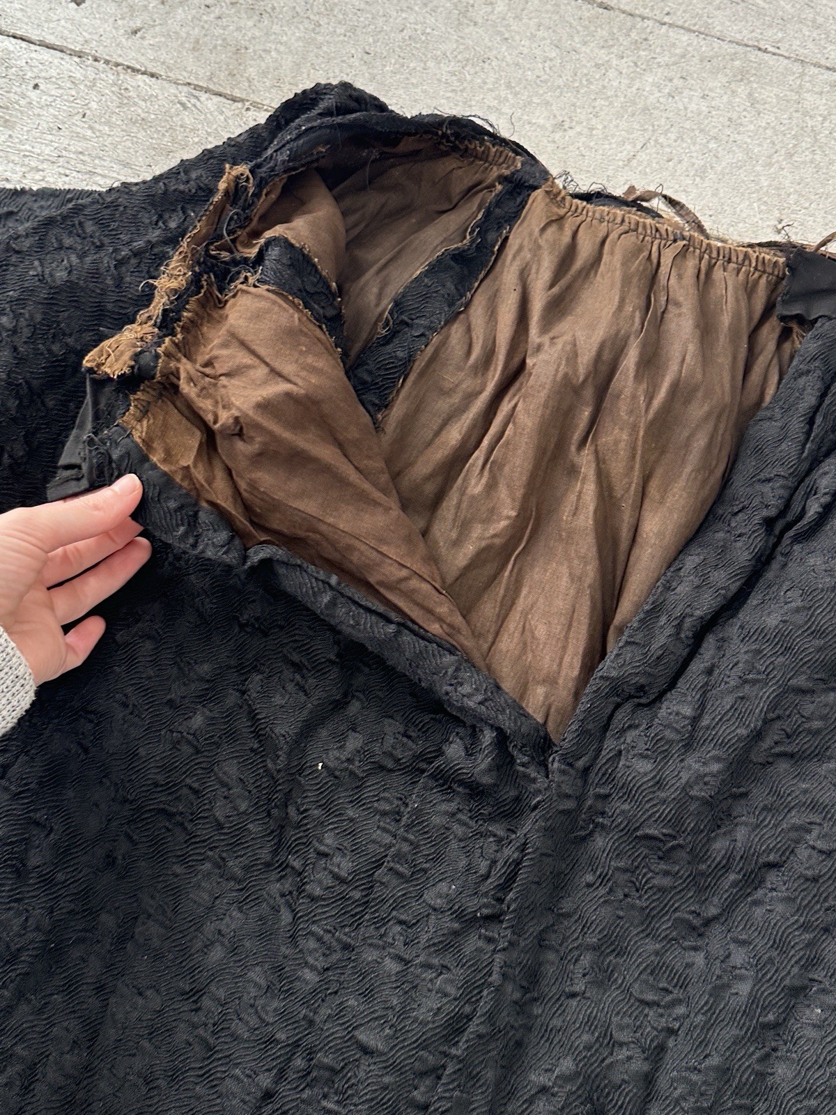 Antique Edwardian Mourning Era Textured Walking Skirt As Is