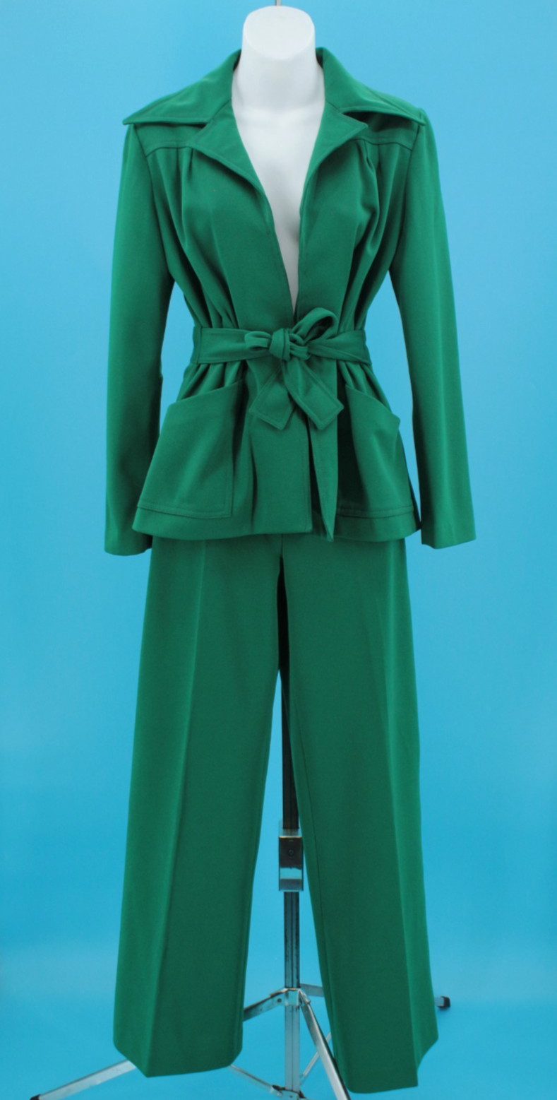 VTG Women&rsquo;s 70s 2 Pc Kelly Green Leisure Suit Sz XS 1970s Jacket & Pants Set