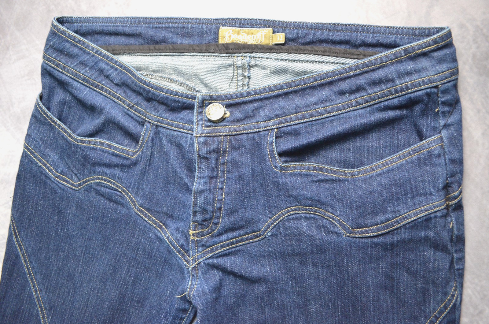 INSANE Bogdenoff LA Bell Bottom Flare Jeans Blue Size 32 Paneled Vintage Y2K
