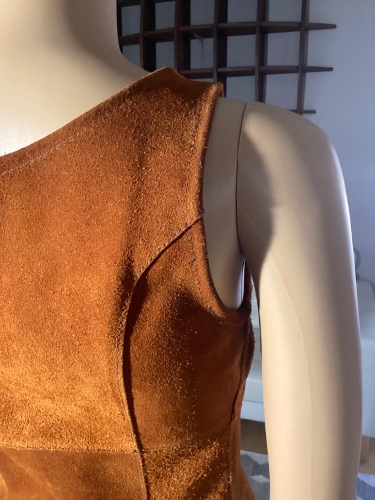 Vintage 1970&rsquo;s Brown Suede Leather Mini Dress Hippie Woodstock XS/S