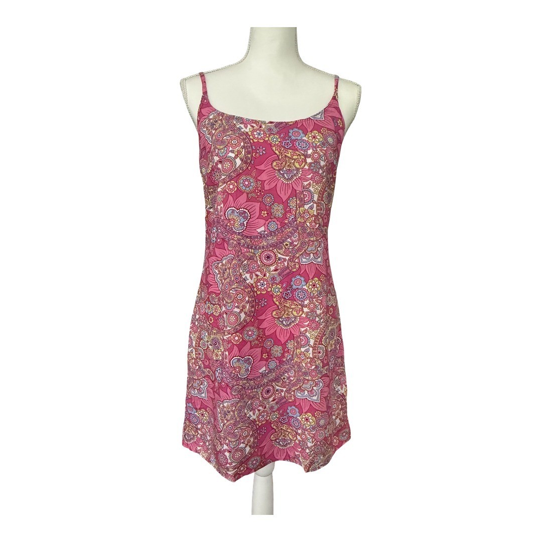 No Boundaries Paisley Floral Slip Dress Pink Boho Rayon 90s Y2K Womens Size M