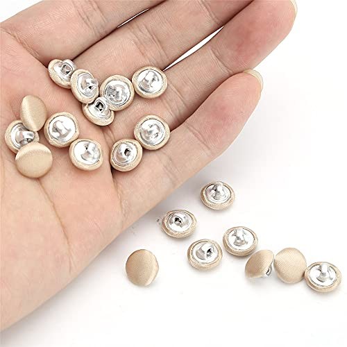 20 Pcs Satin Covered Metal Shank Buttons Cloth Buttons for 10mm Champagne