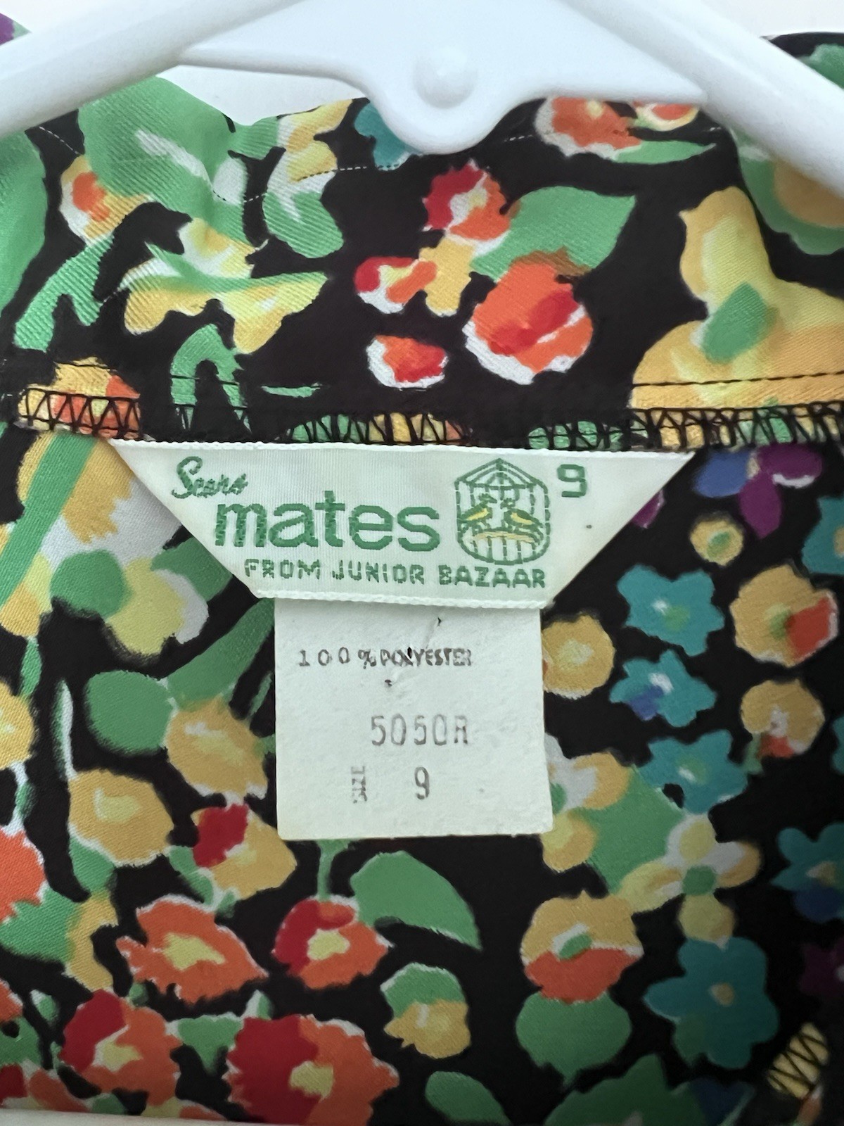 Vintage 70s Sears Jr Bazaar Polyester Floral Long Sleeve Button Up Shirt Size 9