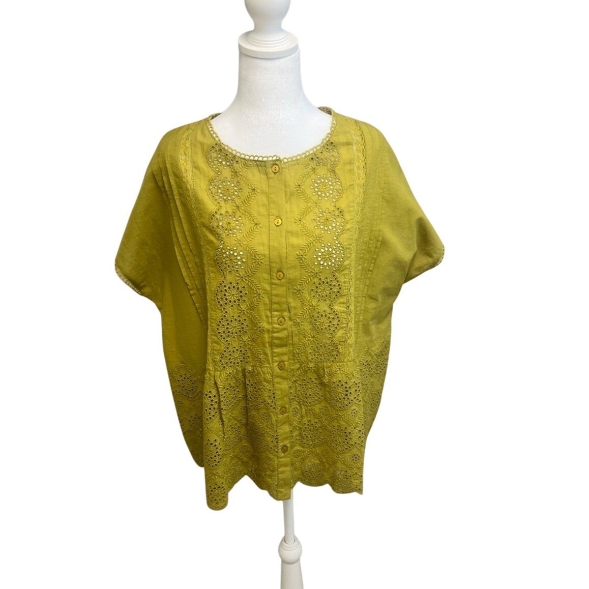 Sundance Art of Eyelet Top Olive Green Sz S Cottagecore Boho Linen Embroidered
