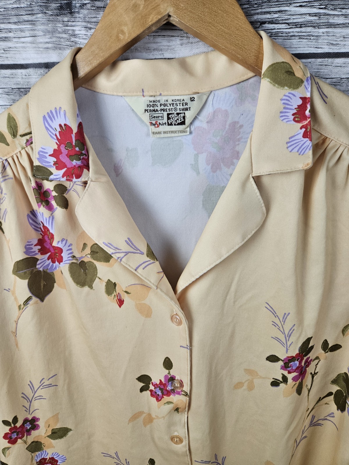 Vintage Sears The Fashion Place Women&rsquo;s Size 12 Yellow Floral Button-up Top