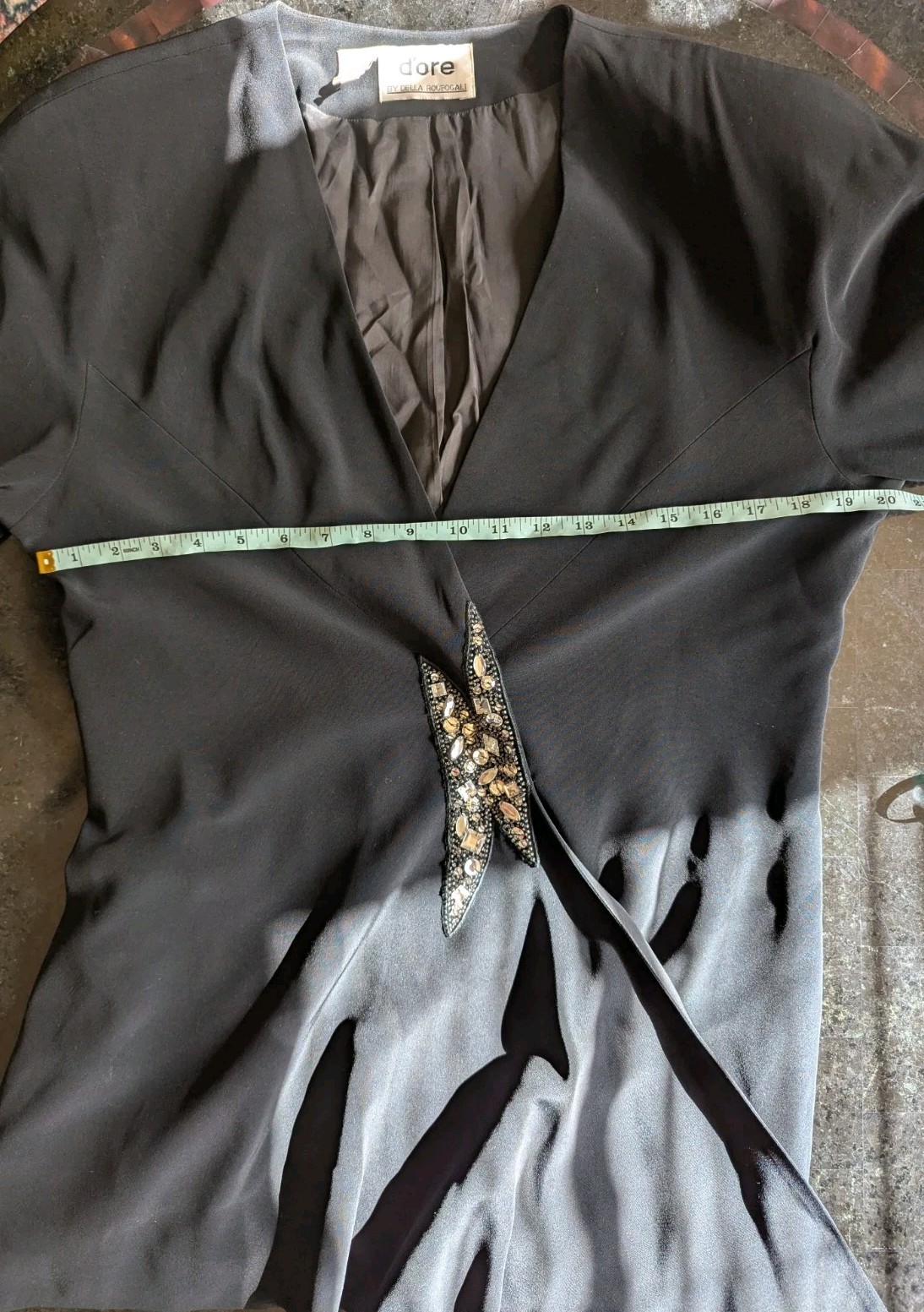 Vintage 80s D&rsquo;ore Black Draped Jacket w/Rhinestone Accent Draped Fold 16