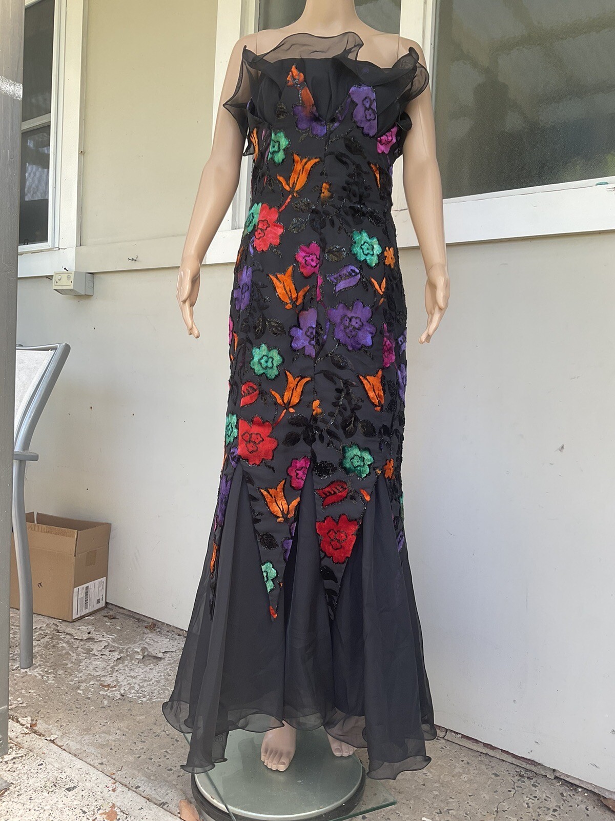 Vtg 80s Frank Usher Floral Sleeveless Ball Gown 12