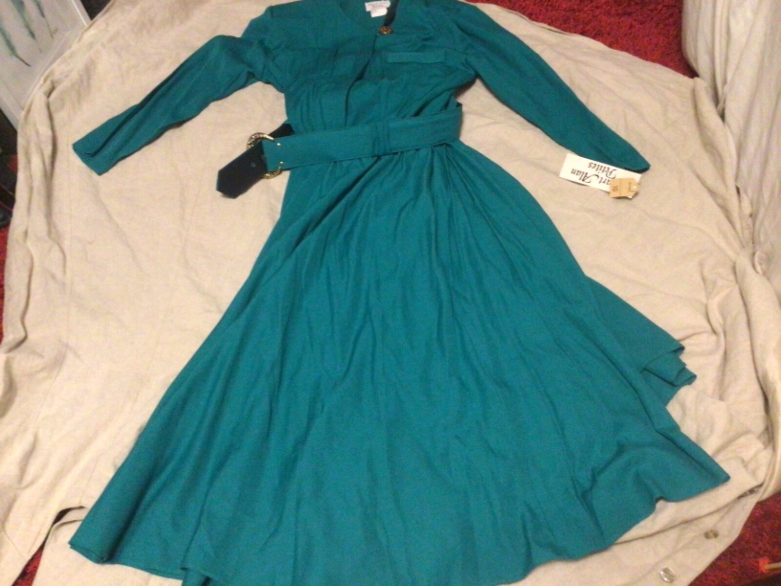 Vintage Stuart Alan Petites Size 10 ~Green Belted Dress~NOS