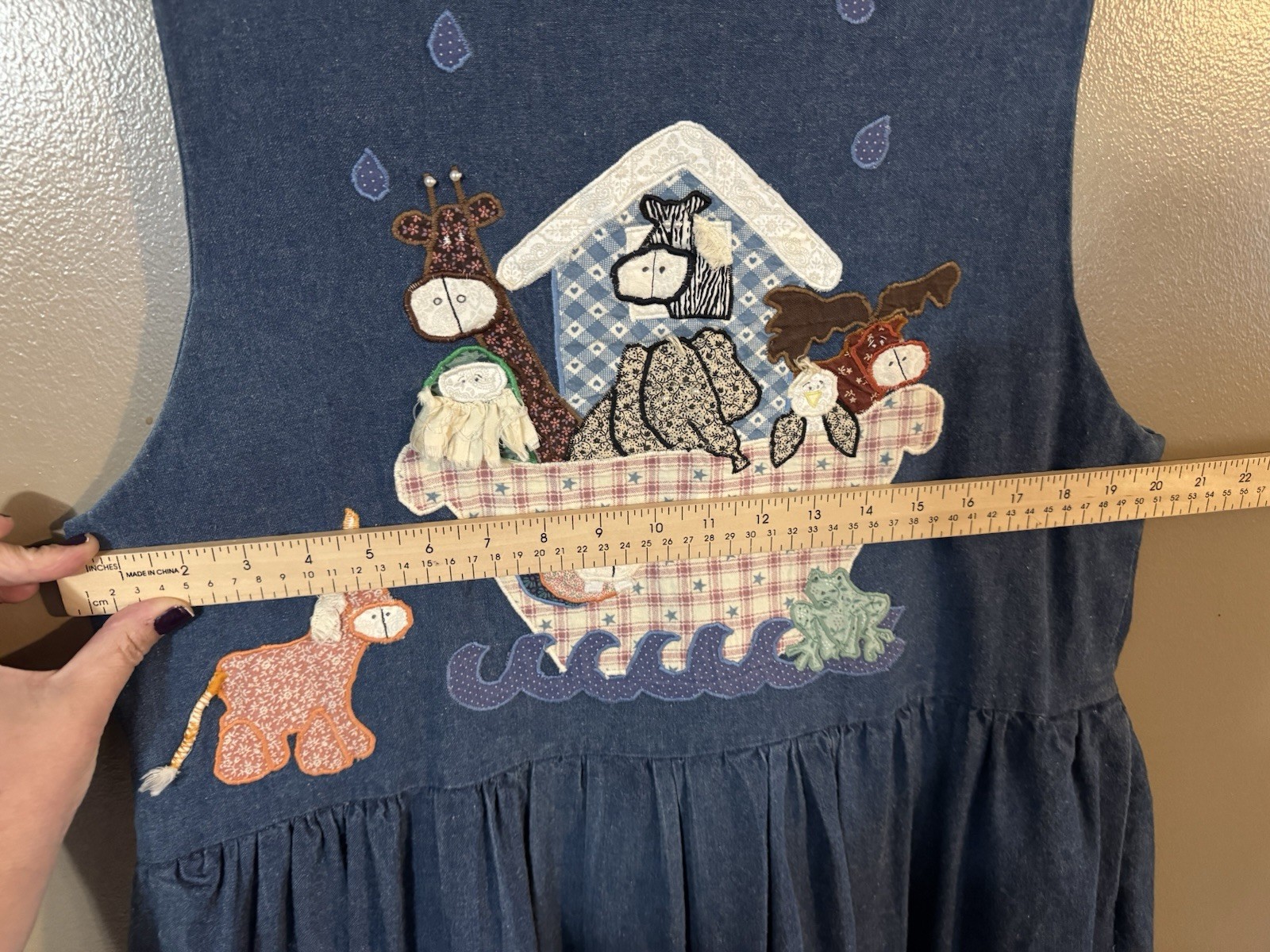Vintage Patchwork Homemade Denim Look Noah’s Ark Dress See Measurements
