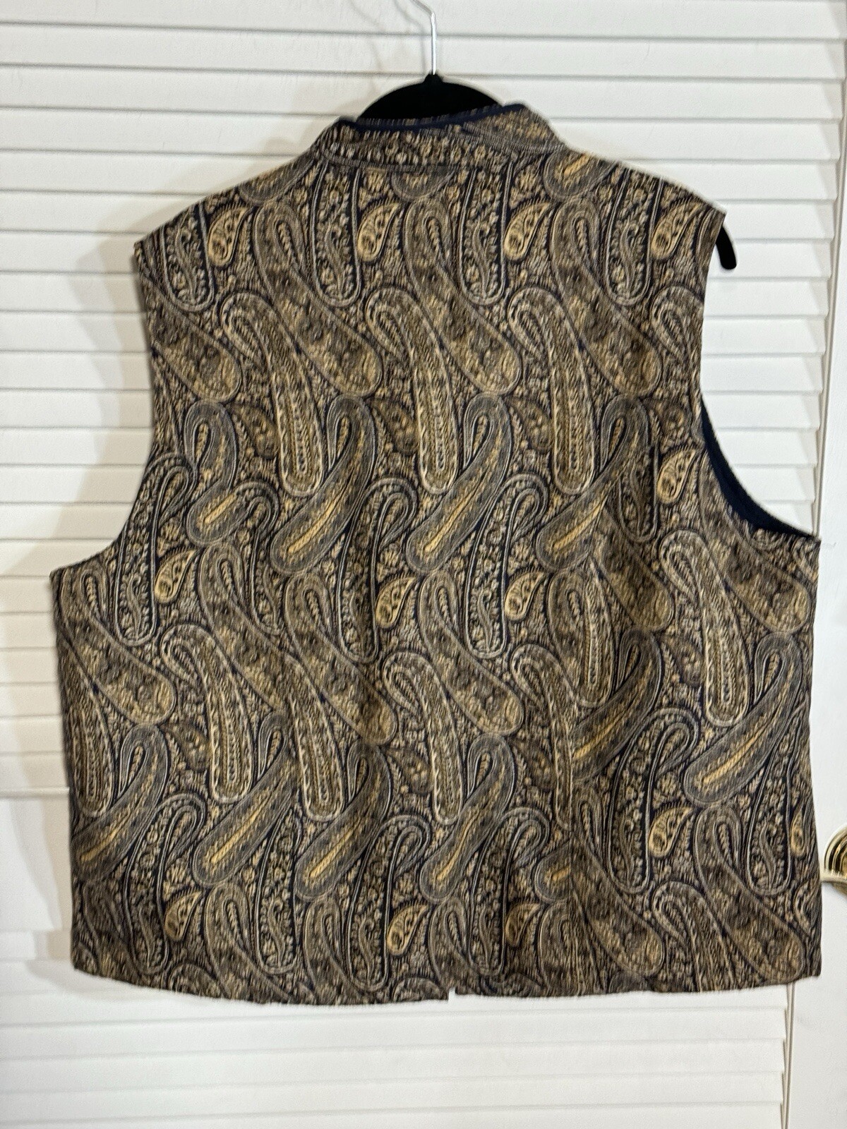 Tapestry Button Front Vest UNITS Women Size XL Blue Gold Paisley Lined Vintage