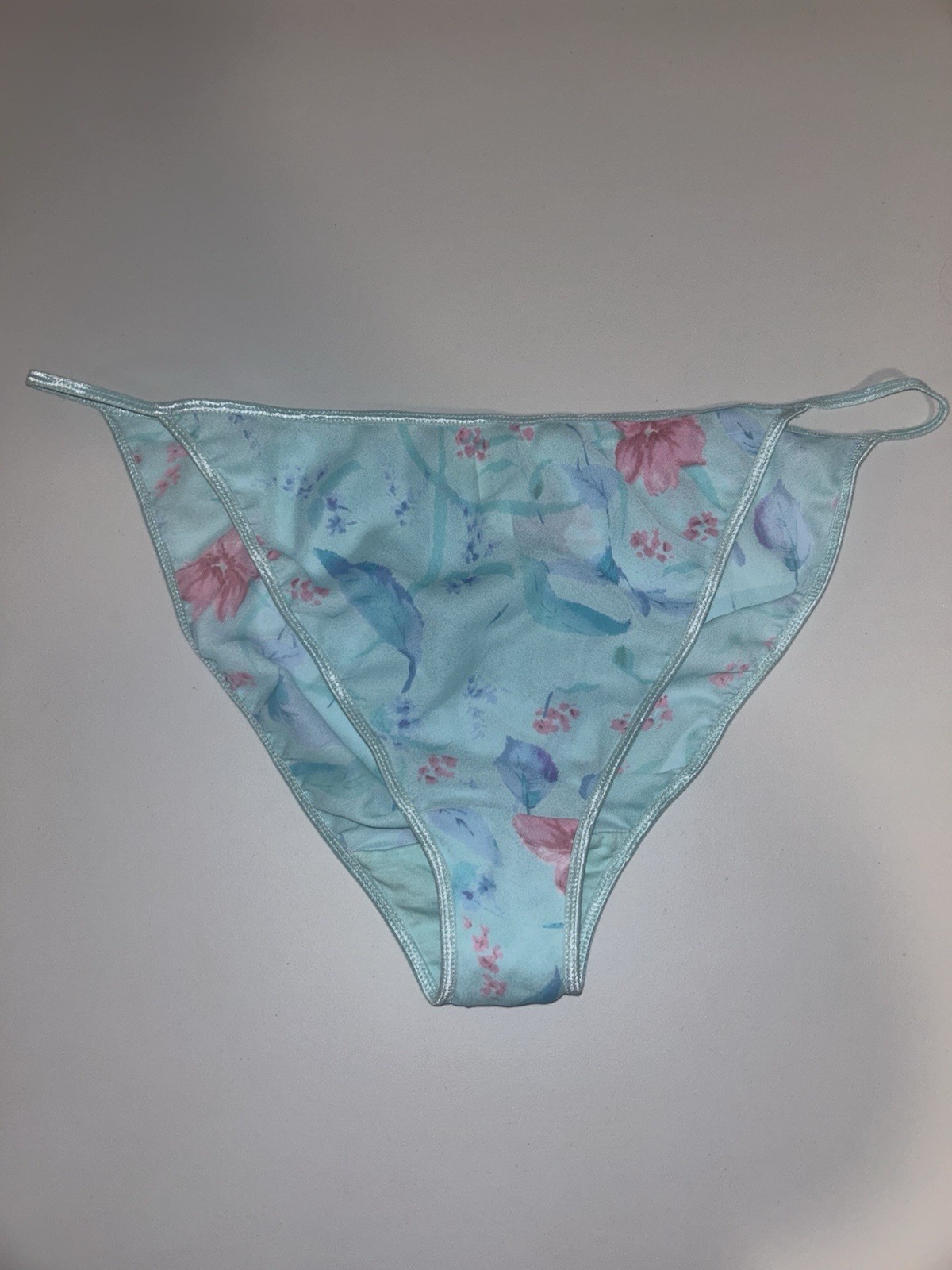 VTG Cacique Sensual Second Skin String Bikini Panty 22/24 NWT Blue Mesh Material