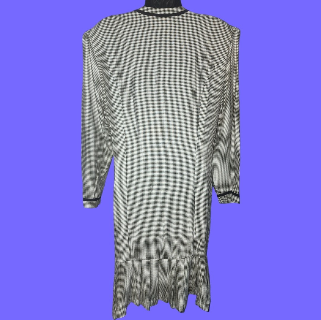 VINTAGE 80&rsquo;s REO ORIGINALS Black+White Houndstooth POWER Dress Retro Size L