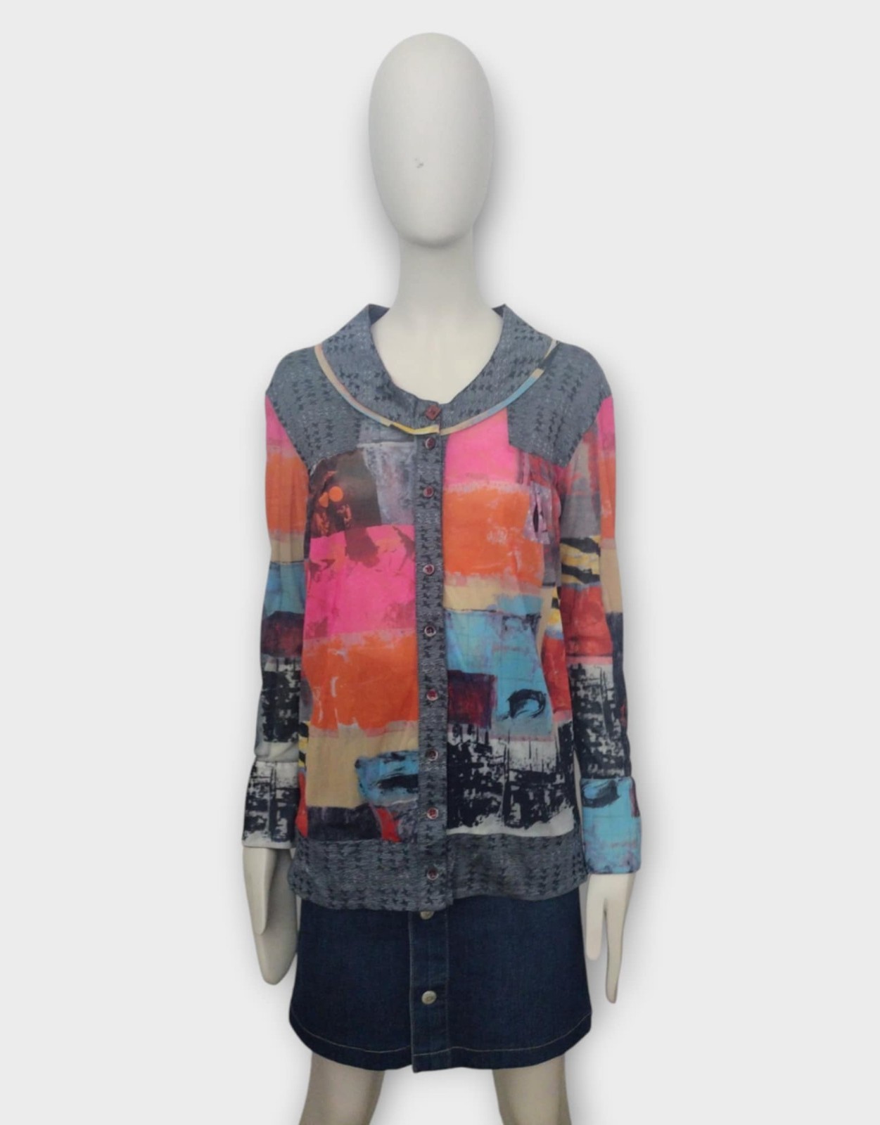 Vintage Adventures des Toiles Artwear Blouse Jacket Abstract Print Painted 38 M
