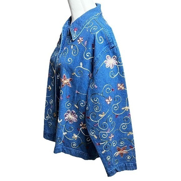 Units Women&rsquo;s Lightweight Denim Jacket VTG 1980&rsquo;s Embroidered Flowers Vines XL