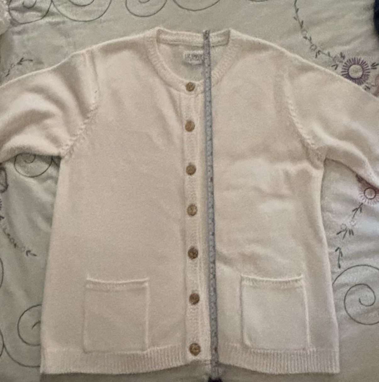 Liz Baker Essentials Vintage Ivory Cardigan Vintage Brass Buttons Cottage Core