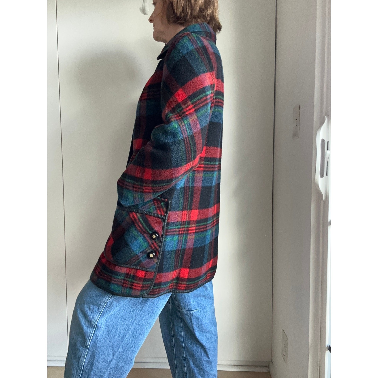 Womens Wool Plaid Coat M Made USA Equestrian Country Side Classic Mod Preppy