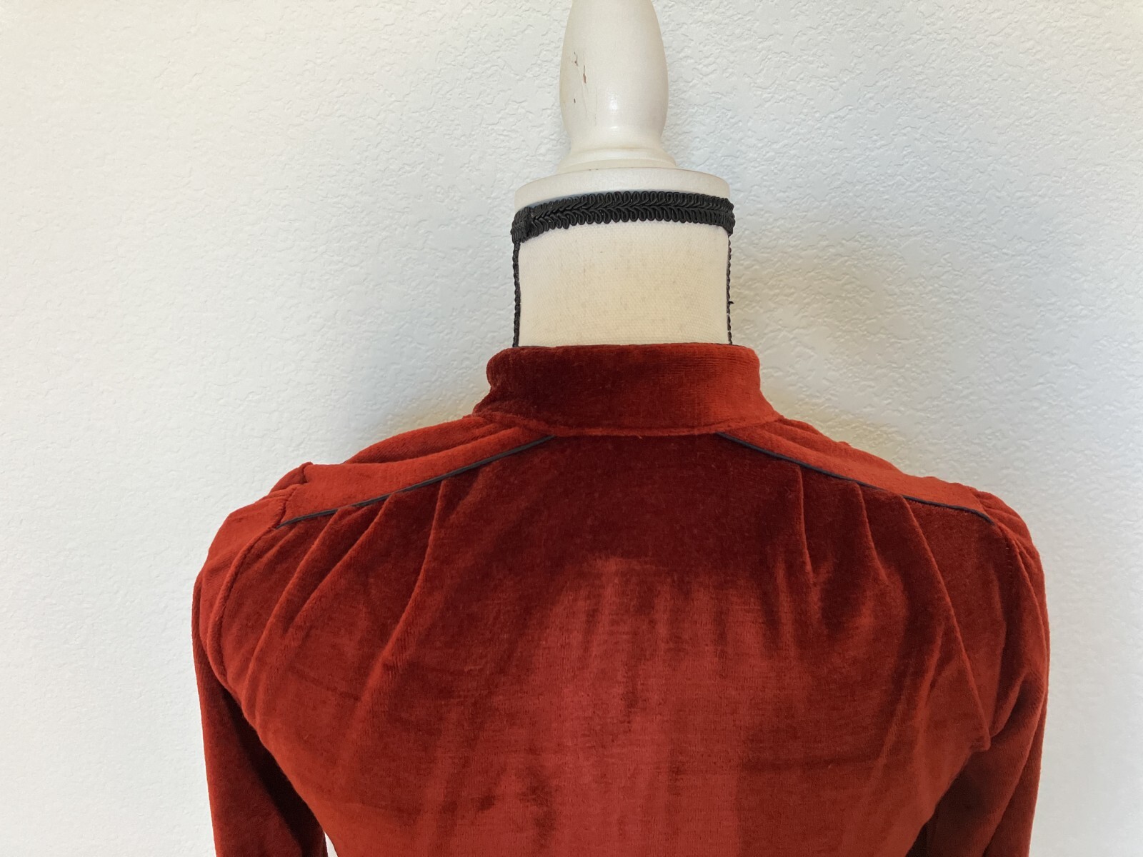1970s Copper Velour Belted Dress, Vtg Rust Orange Dress with Belt
