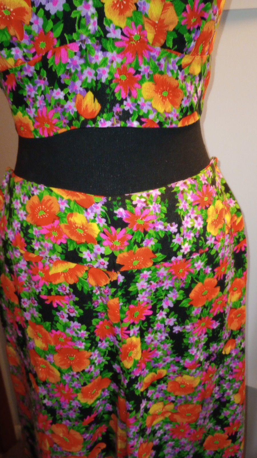 Vtg 60s XS~S 2 Pc SET Floral Halter Top & Wide Leg Pant Hippie Homemade Hallowee
