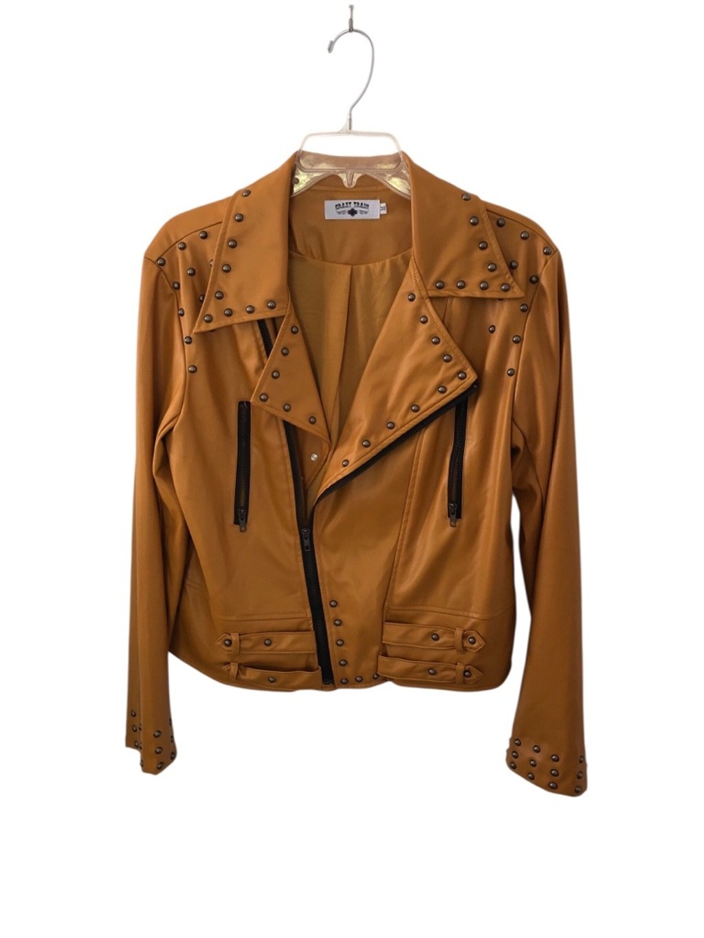 Sz M Crazy Train Studded Moto Brando Biker Style Jacket Western Punk PU Leather