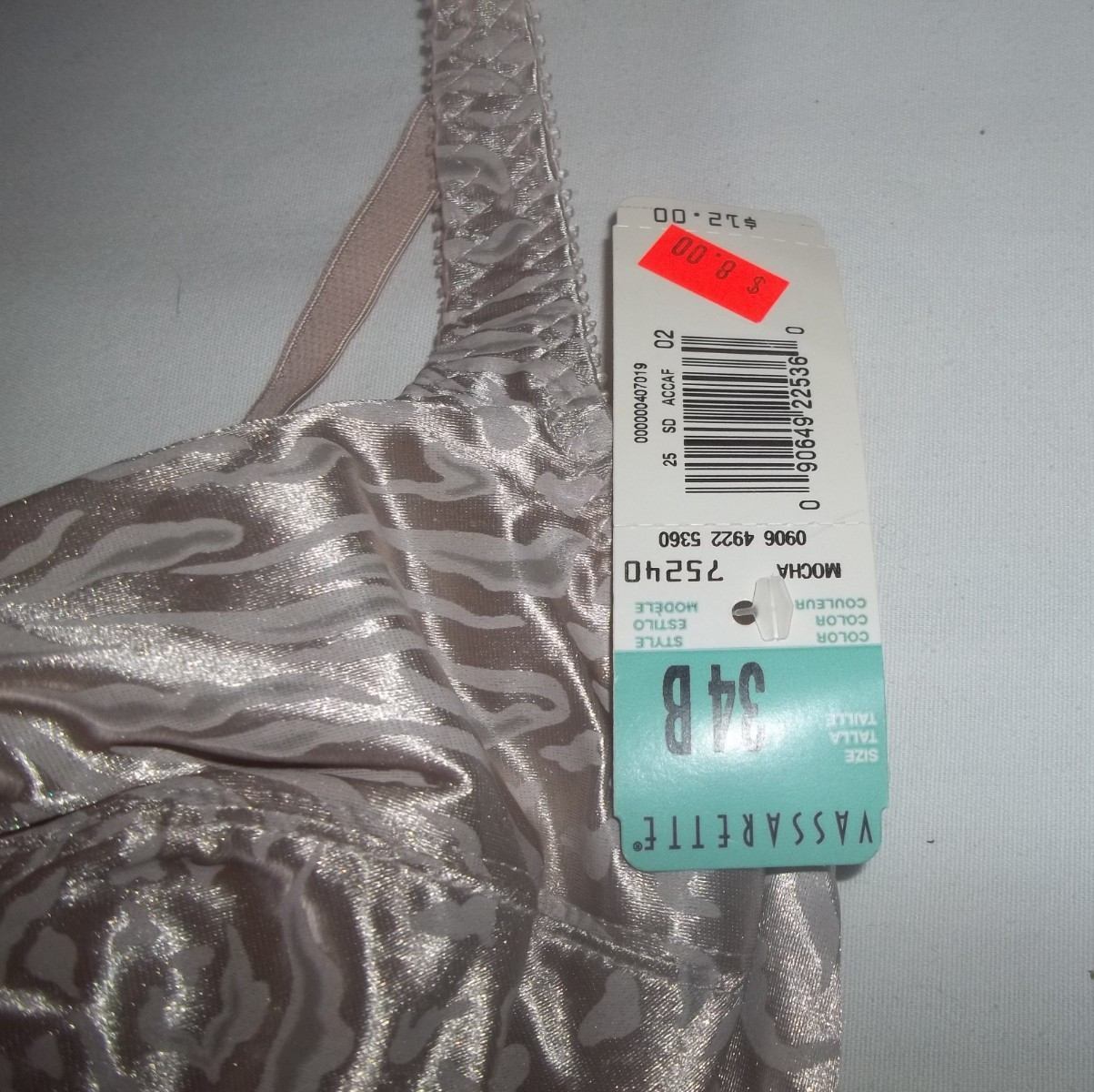 NEW NWT Vassarette 75-240 Shiny Second Skin Liquid Satin Animal Print UW Bra 34B