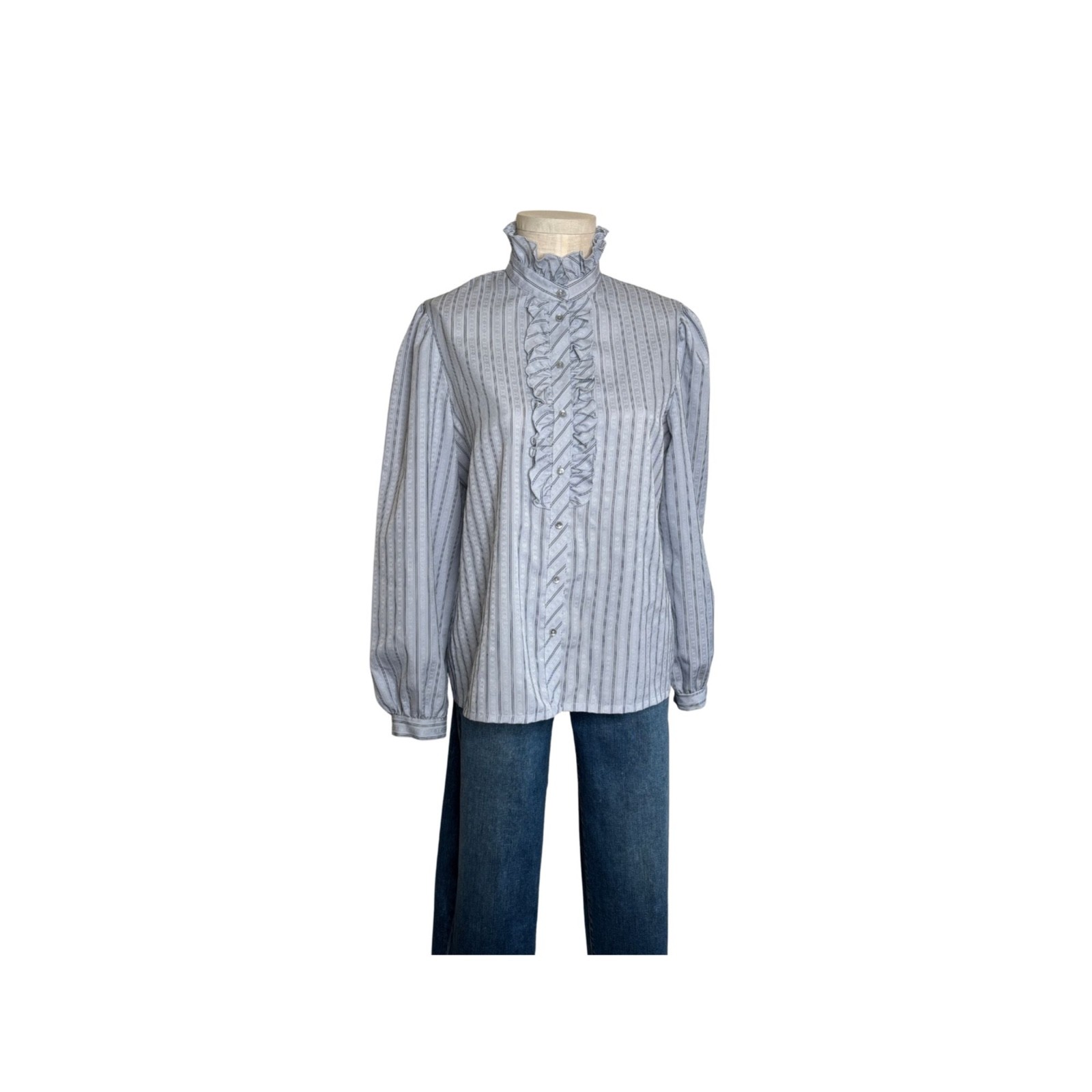 Vintage 80s gray Jonquil ruffle front blouse vintage size 18 bust 44 inches