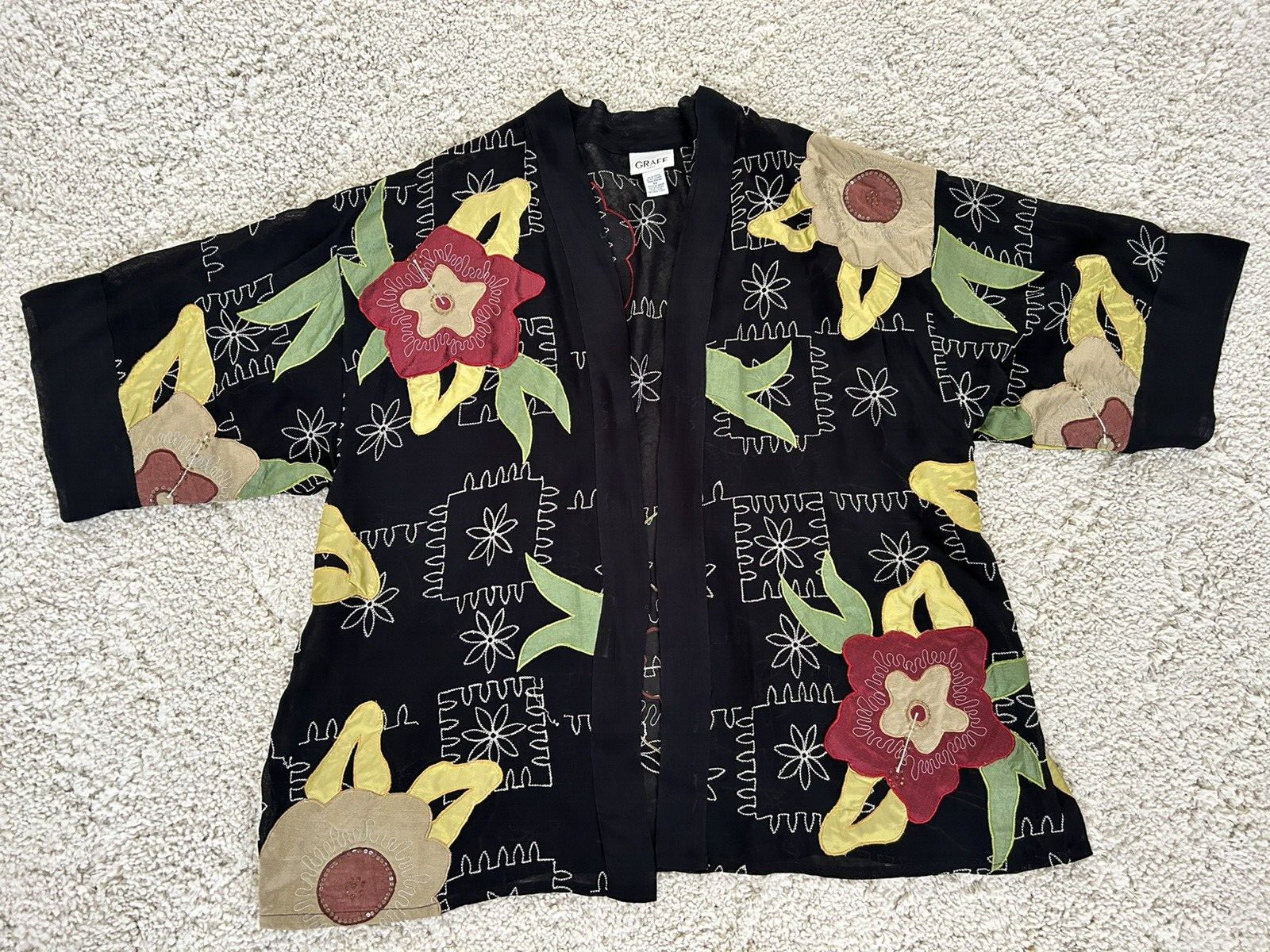 Vintage Retro Graff California Wear Women&rsquo;s Open Sz 3X Cardigan Embroidered Bead