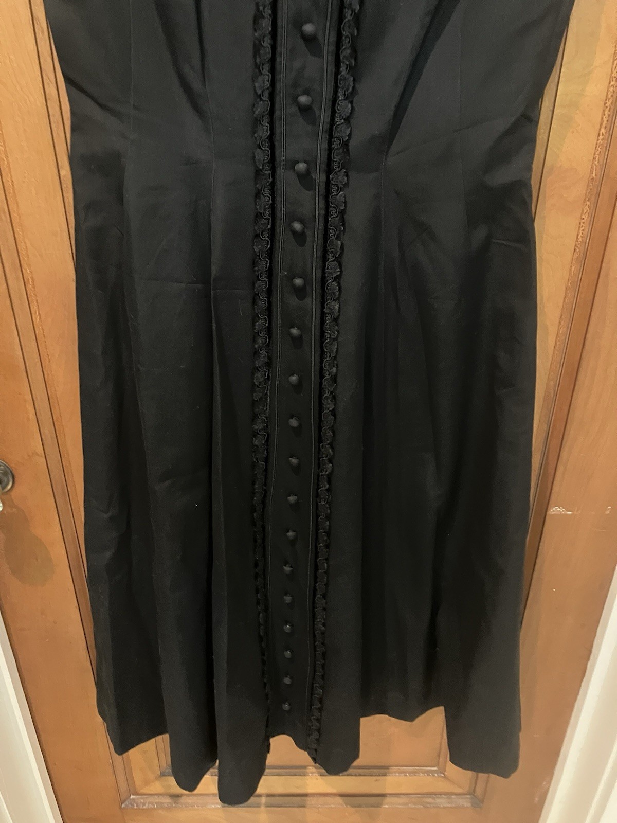 Vtg Beautiful Handmade Black Tailored Dress Covered Buttons Lace 50’s