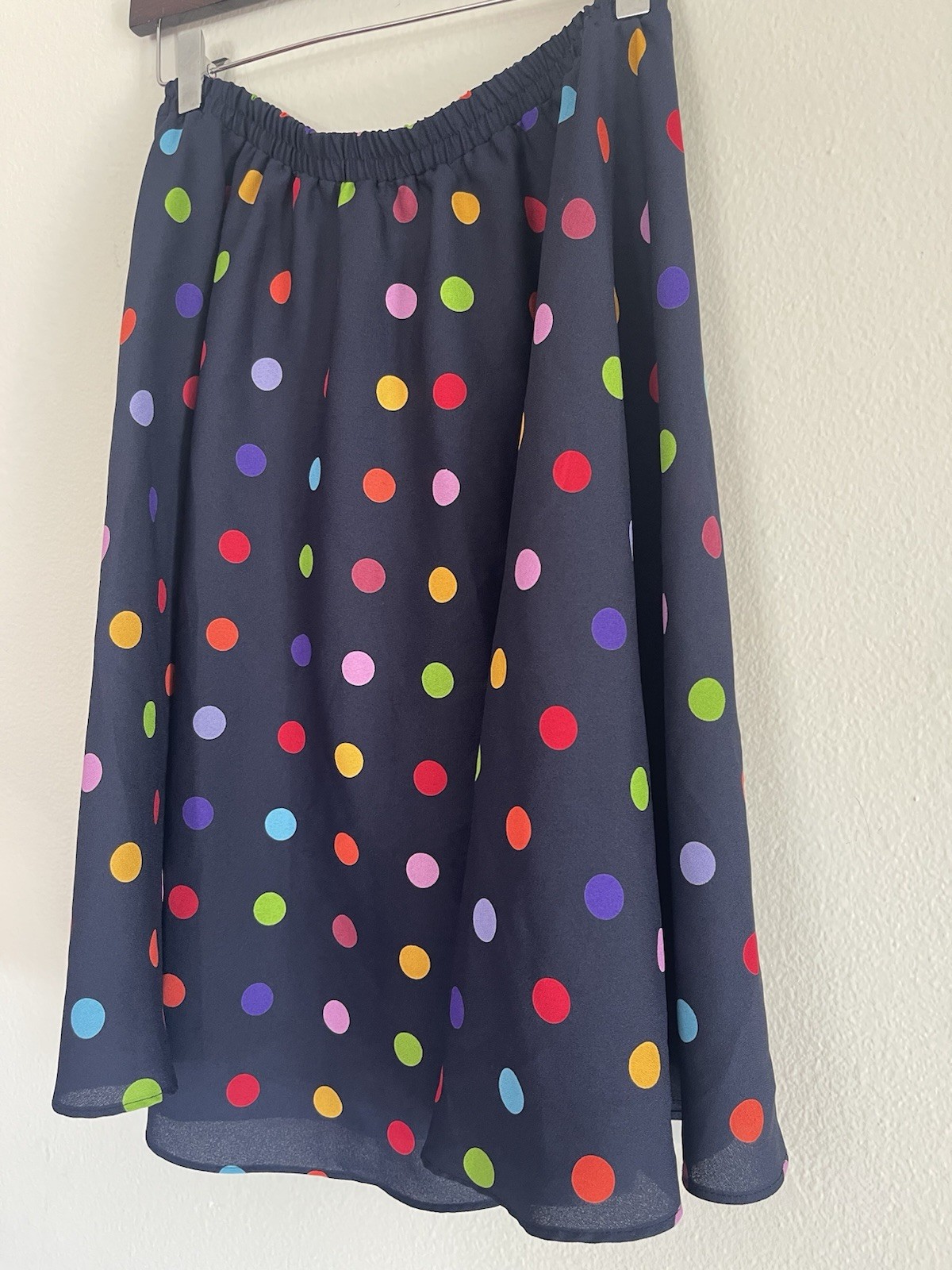Vintage Leslie Fay A-Line Skirt Size 8 Petite. Elastic Waist, Midi Polka Dots