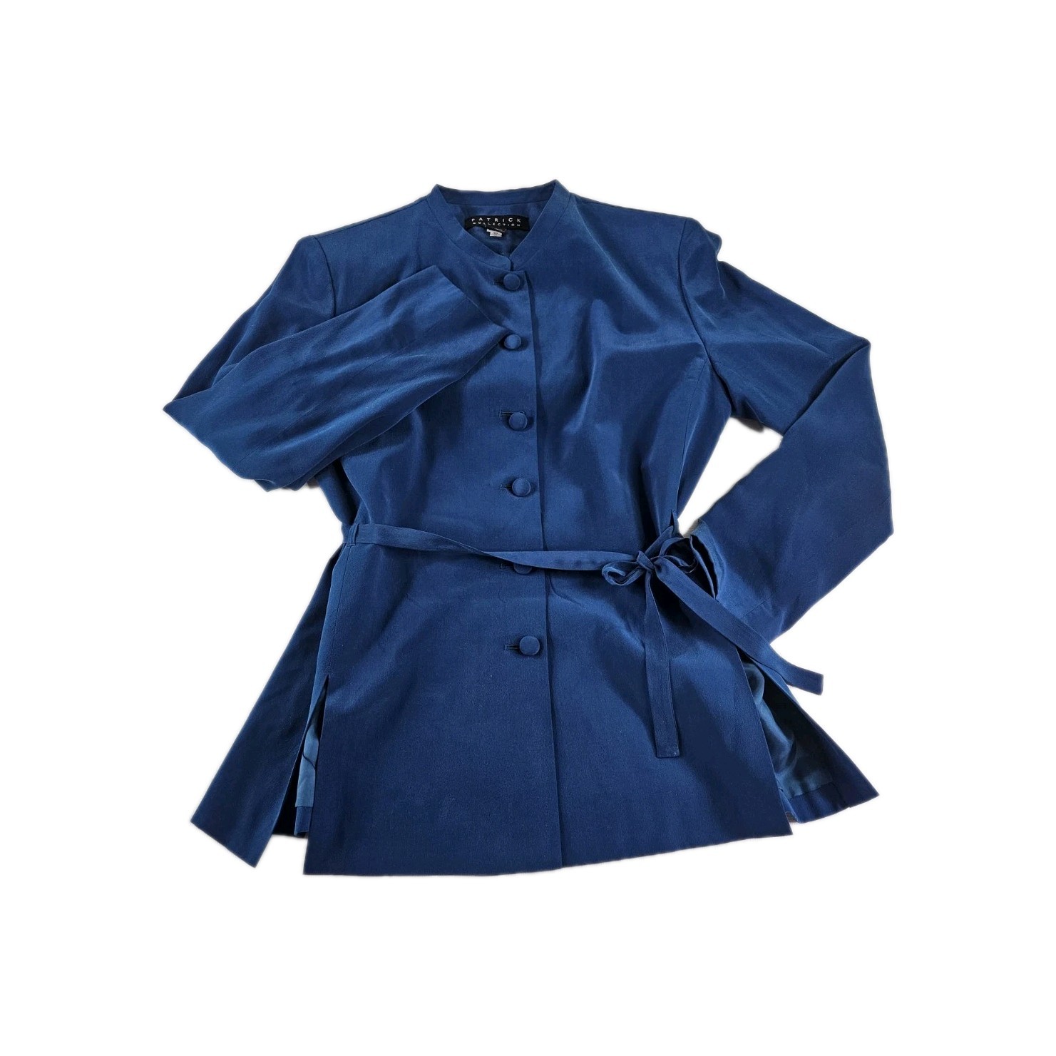 Vtg 90&rsquo;s Patrick Collection 100% Silk Pant Suit Women 12 Blue Shoulder Pad Read