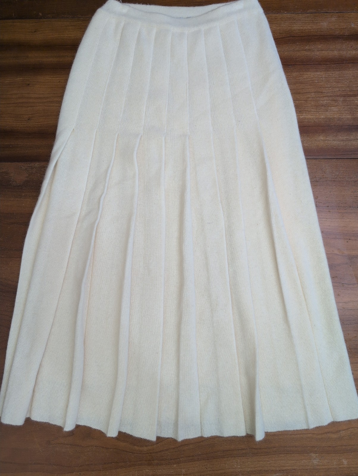 Vintage Sebastian Italy Ivory S Wool Angora Pleated Ribbed Midi Sweater Skirt