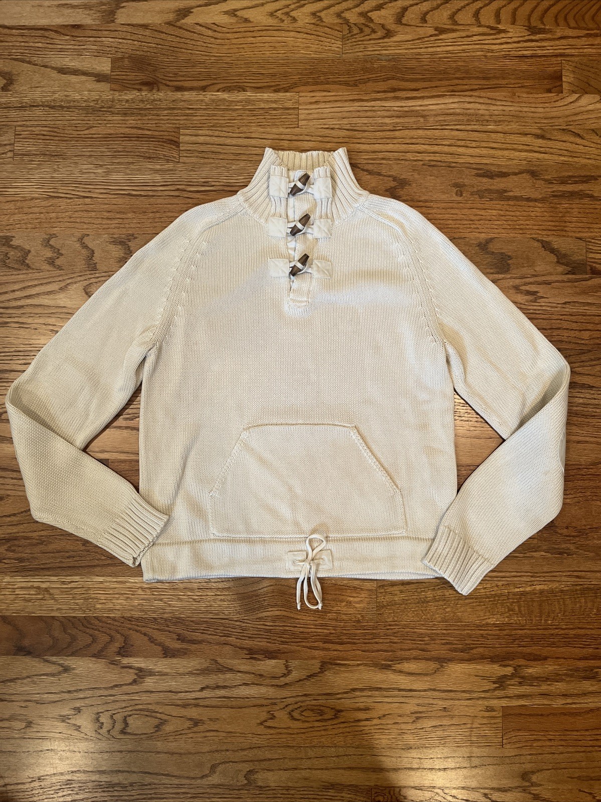 VINTAGE 90’s RALPH LAUREN IVORY PREPPY TOGGLE COTTON PATCHES SWEATER MED – LARGE