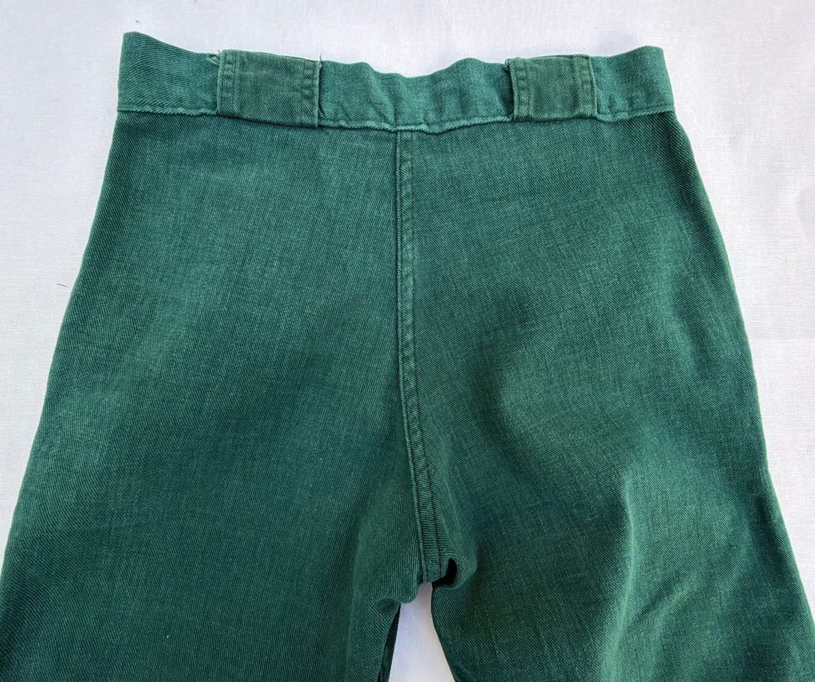 Vintage c1974 Forest Green Flared Pants Jeans Brushed Twill EUC 28” x 43.75”