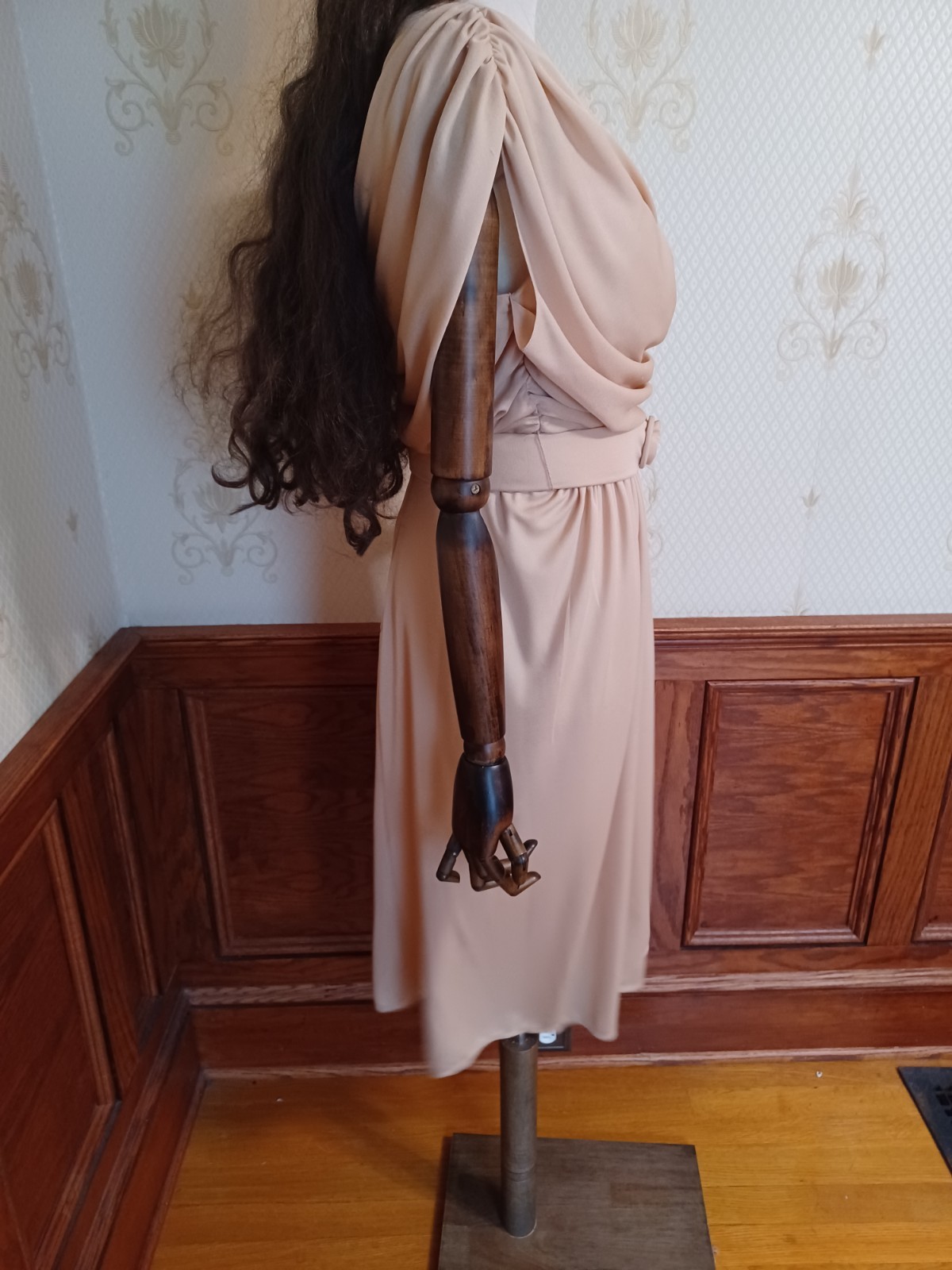 Vintage 1970s Union-Made Earth-Tone Disco Grecian Goddess Midi Dress