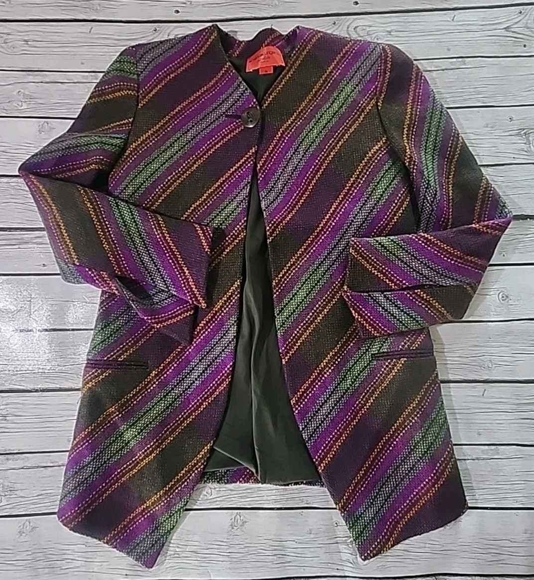 VTG Emanuel Ungaro Parallele Paris Italy Wool Tweed Jacket Sz Med/8 Purple Green